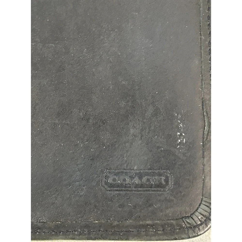 Vintage Coach Black Leather Continental Bifold Wallet KISS-lock Coin Pouch